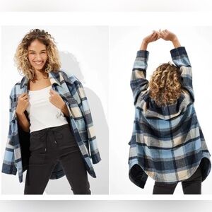 American Eagle Blue and Tan Plaid Shacket